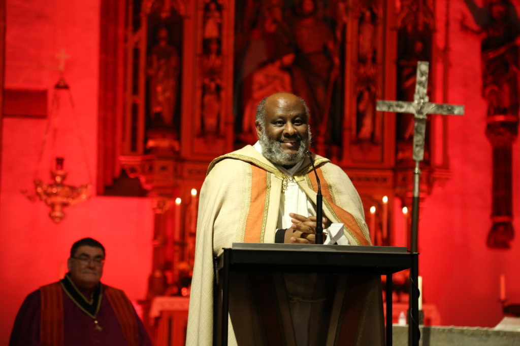 Eritrean Father Mussie Zerai during Red week prayer event 2021 in Neumarkt in der Oberpfalz/Germany. 