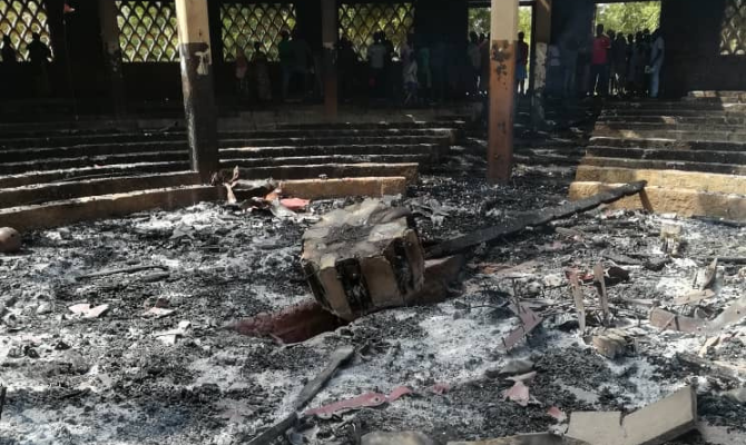 Burnt church at Saint Pierre parish in Douroum, Cameroon.