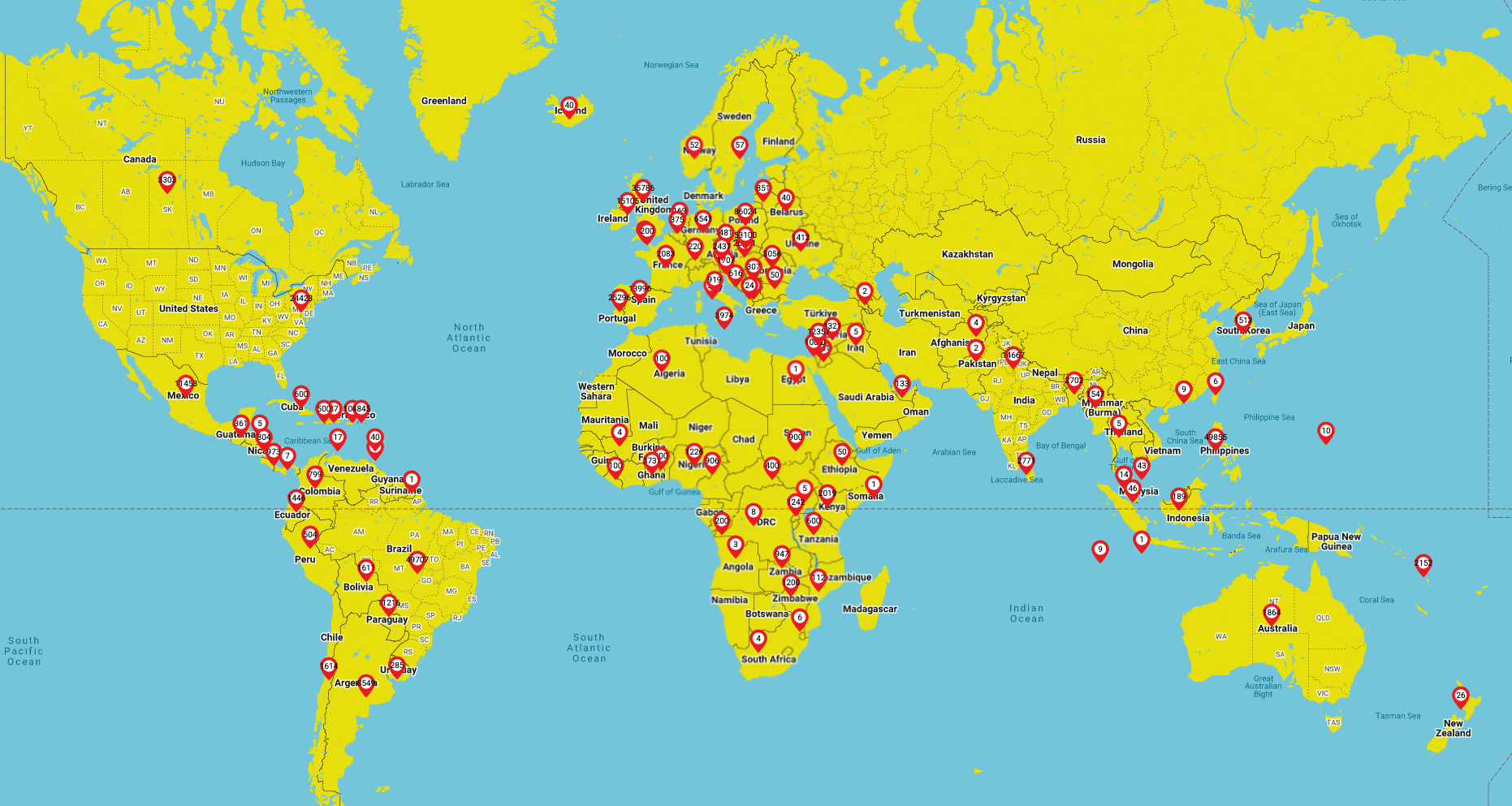 Carte mondiale des participants